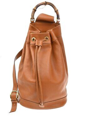 GUCCI Logo Bamboo 2way One Shoulder Body Hand Bag Brown Gold Italy 31CA655